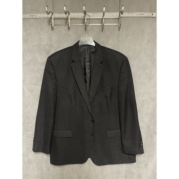 Chaps Blazer Men 50R Black Gray 2B Winter Flannel Birds Eye Ralph Lauren Luxury - Picture 2 of 10